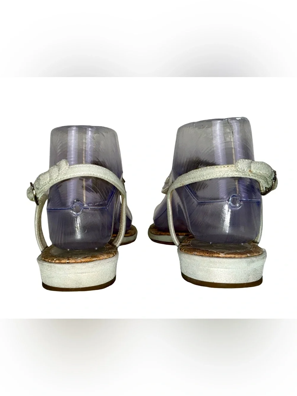 CHANEL GLITTER-EMBOSSED T-STRAP SANDALS